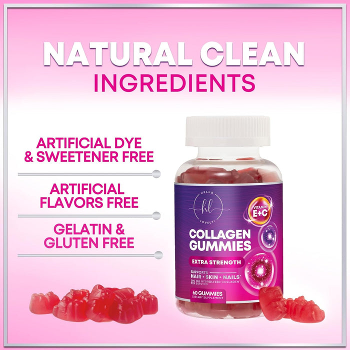 Collagen Peptides Gummies for Women & Men - Collagen Protein with Biotin, Extra Strength Hydrolyzed Collagen Peptides Gummy Supplement for Hair, Skin & Nails & Joint Support, Non-GMO