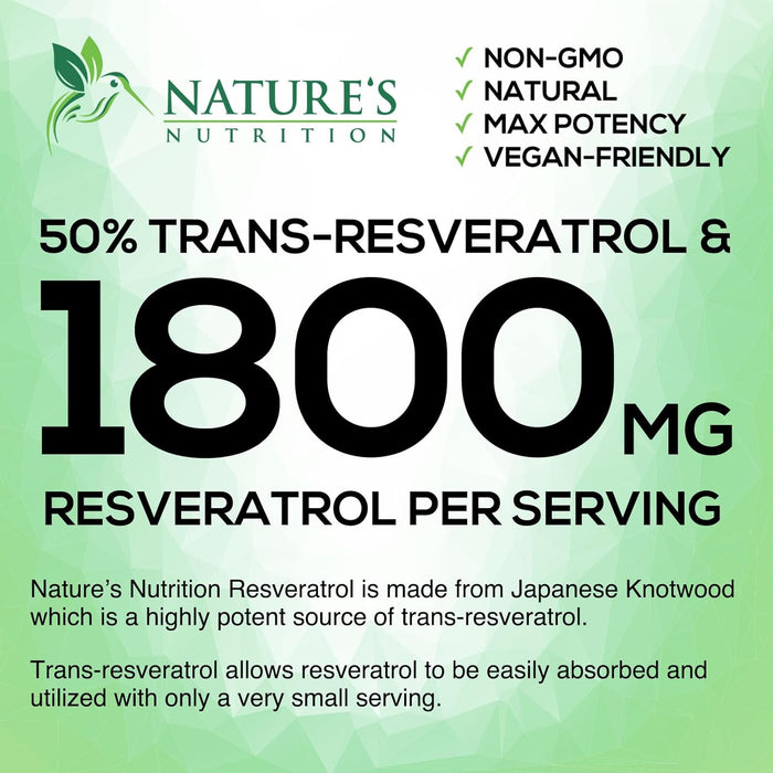 Resveratrol 1800mg Per Serving - Potent Antioxidants for Immune Support - Extra Strength Trans-Resveratrol Supplement Supports Healthy Aging & Heart Health - from Natural Polygonum Root