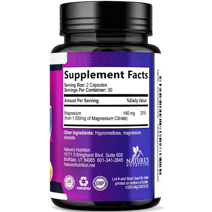 Magnesium Citrate 1000 mg for Absorption – 60 Capsules
