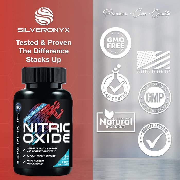 Extra Strength Nitric Oxide Booster - 3X Strength L-Arginine, Citrulline, & Beta Alanine - Premium Nitric Booster Natural Energy, Muscle & Heart Support, Bottled in USA for Men & Women - 240 Capsules