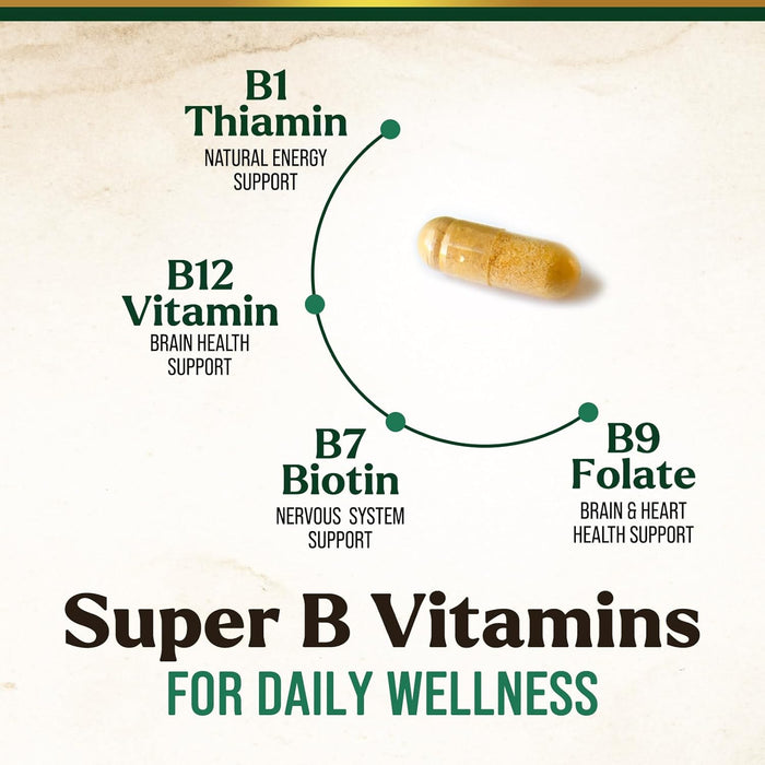 B Complex Vitamin Supplement 1000mcg - 3X Strength with Vitamin C & Folic Acid - Super B Complex Vitamins for Energy, Supports Hair Growth, Immune Support for Women & Men, USA Bottled - 60 Capsules