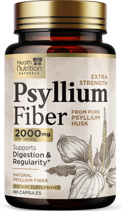 Psyllium Husk Fiber Caps 1500mg Supplement - Psyllium Husk Capsules Daily Support Digestive Health & Regularity, Nature's Plant Based Husks Natural Soluble Fiber Pills, Vegan, Non-GMO - 180 Capsules