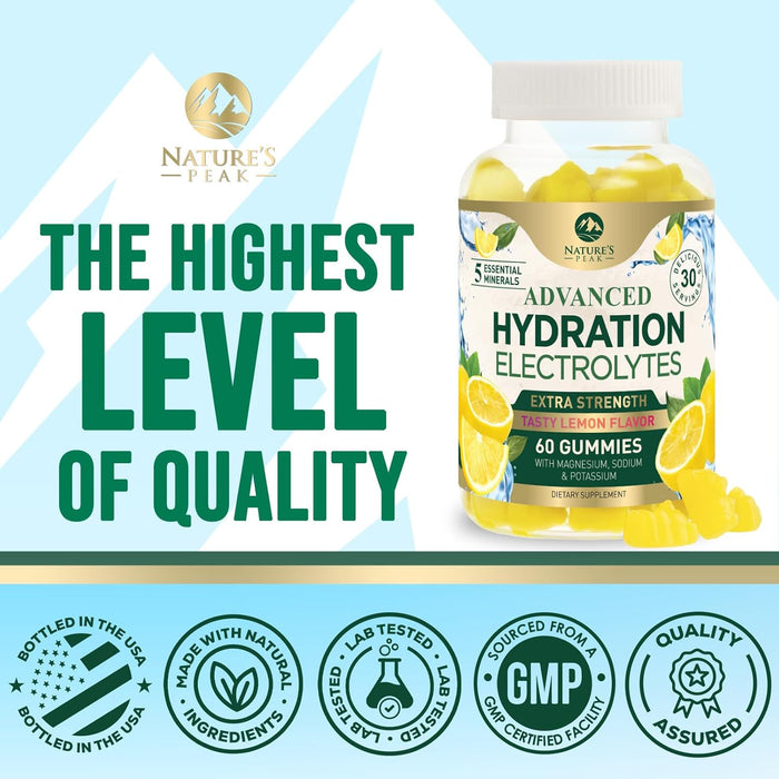 Hydration Electrolyte Gummies - Daily Liquid Replenisher Gummy - Electrolyte Multiplier with Minerals, Potassium & Real Salt - Vegan, Non-GMO - Tasty Lemon Flavor Hydration Electrolytes