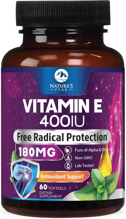 E Vitamin for Women and Men - 180 mg (400 IU) dl-Alpha - Effective Antioxidant Dietary Supplement - Hair, Skin, & Immune Health Support - Easily Absorbed Form, Non-GMO & Gluten Free