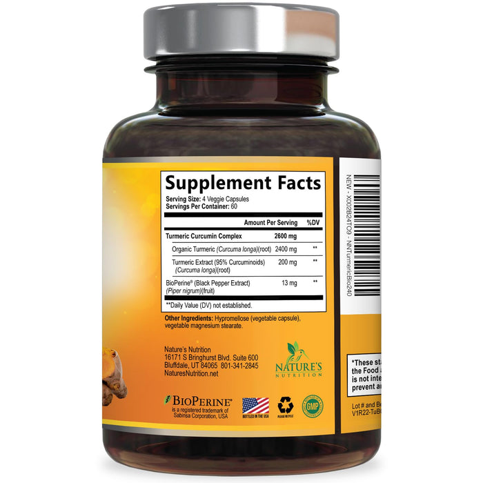 Turmeric Curcumin with BioPerine 95% Curcuminoids 2600mg with Black Pepper for Absorption – 240 Capsules