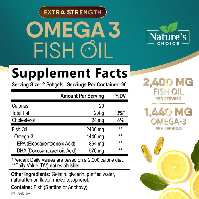 Omega-3 Fish Oil – 2400mg – 180 Softgels