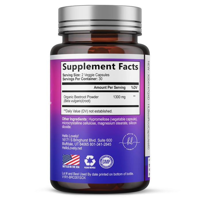Organic Beet Root Capsules 1300mg – 60 Capsules