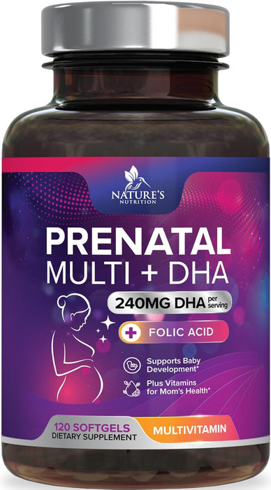 Women's Prenatal Multivitamin with Folic Acid & DHA, Prenatal Vitamins w/ Folate, Omega 3, Vitamins D3, B6, B12 & Iron, Pregnancy Support Prenatal Supplement, Non-GMO Gluten Free