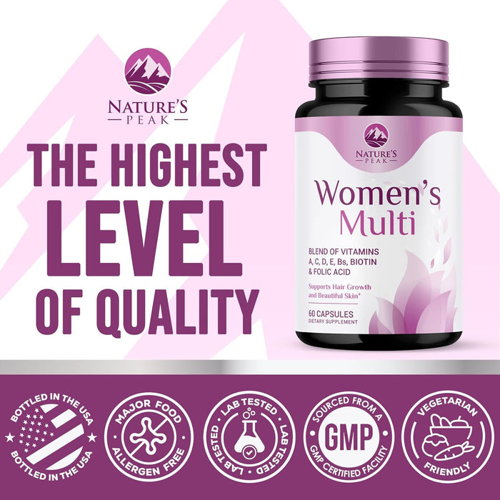 Multivitamin for Women - Complete Daily Womens Multivitamins with Calcium, Folate, Vitamin A, C, D, E & B Vitamins, Zinc and Iron - Multi Vitamins for Bone, Energy & Immune Support - 60 Capsules