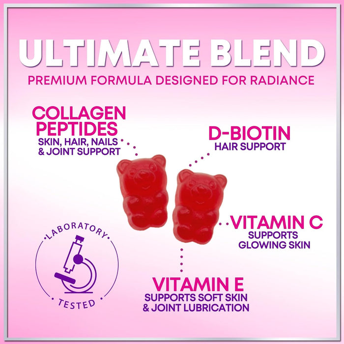 Collagen Peptides Gummies for Women & Men - Collagen Protein with Biotin, Extra Strength Hydrolyzed Collagen Peptides Gummy Supplement for Hair, Skin & Nails & Joint Support, Non-GMO