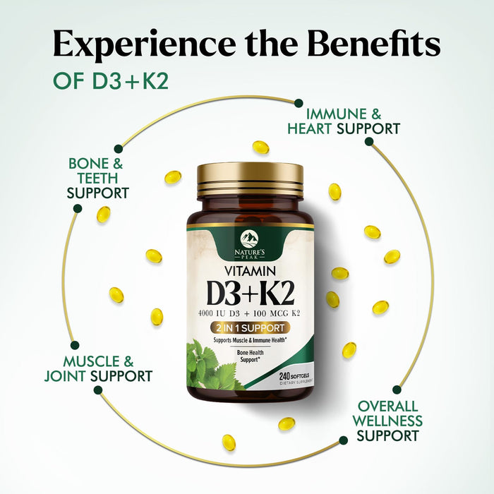 Vitamin D3 + K2 (MK-7) – 5000 IU D3 + 100mcg K2 – 240 Count