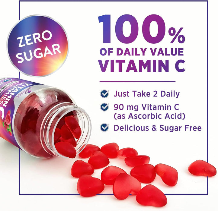 Sugar Free Vitamin C Gummies - Immune Support & Antioxidant Vitamin Dietary Supplement - Vegan, Non-GMO, Dairy & Gluten Free C Gummy Vitamins - Raspberry Flavor for Kids & Adults