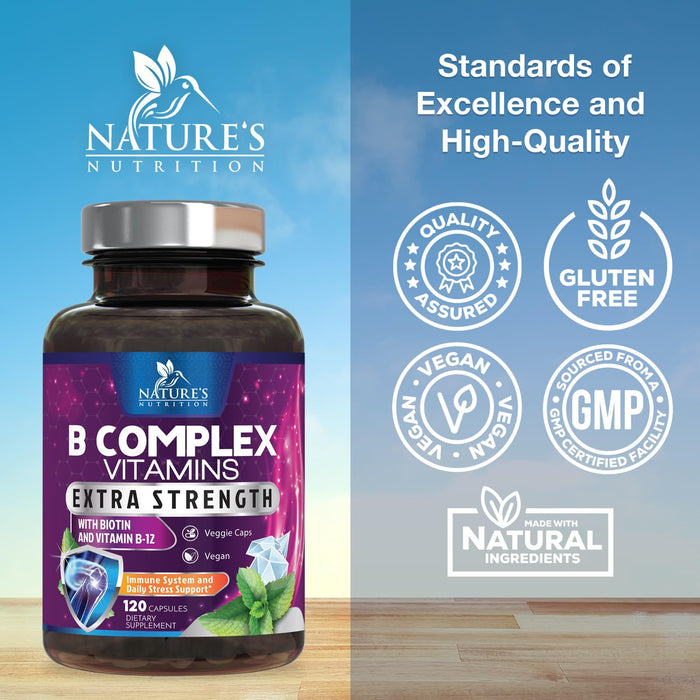 B Complex Vitamins Capsules with Vitamin B6 B12 B100 C Biotin Folate & Folic Acid – 120 Capsules