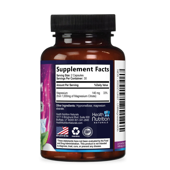 Magnesium Citrate Capsules 1000mg – 60 Capsules