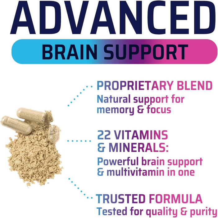 Nootropic Brain Supplements Focus Memory Supplement Pills - Mental Support & Concentration - Brain Health & Energy with B Vitamins, Phosphatidylserine, Nature's Vitamins for Men & Women - 60 Capsules