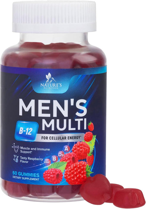 Nature's Multivitamin for Men Gummies - Berry Flavored Mens Multivitamins Daily Supplement with Vitamins A, C, D, E, B6, B12, & Zinc - Gummy Vitamin for Energy & Immune Health Support - 60 Gummies