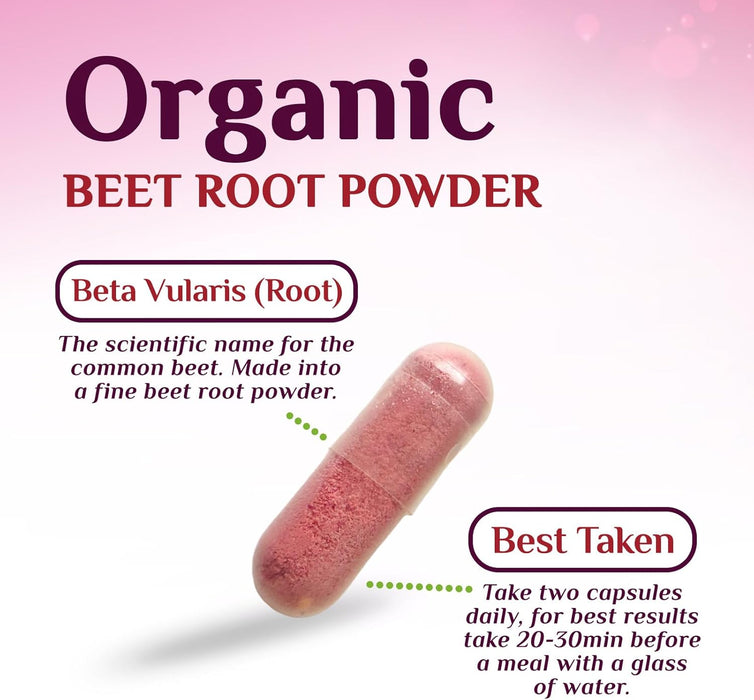 Beet Root Capsules 1950mg - Organic Beetroot Powder in Vegan Capsules - Premium Beet Root Powder Supplement Supports Nitric Oxide Production, Heart Health & Natural Energy - Bottled in USA - 120 Count