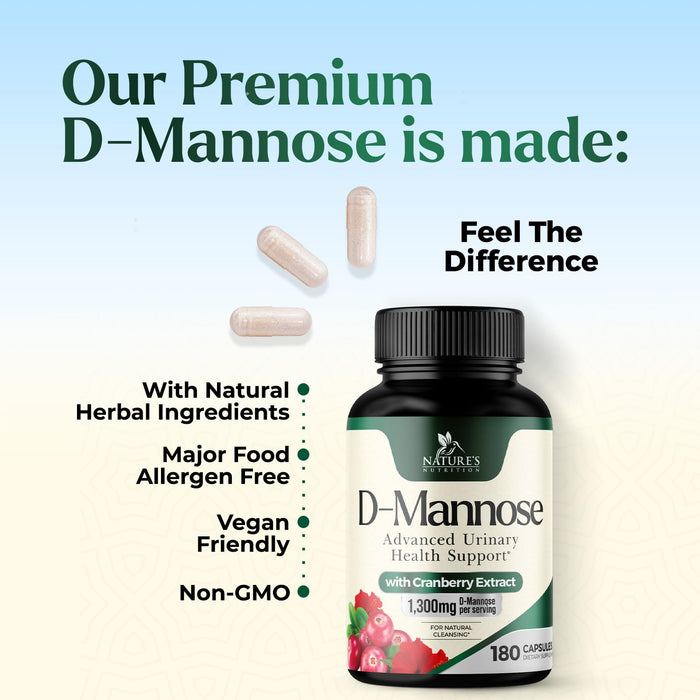 D-Mannose 1,350 mg with Cranberry & Hibiscus – 180 Capsules