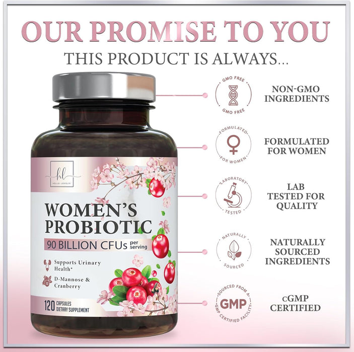 Probiotics for Women with Prebiotics - Womens Probiotic for Digestive, Vaginal, Urinary & Immune Health Support, 90 Billion CFU & 16 Diverse Strains, Cranberry & D-Mannose, Non-GMO