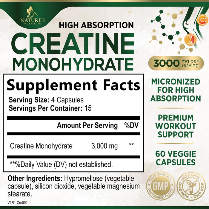 Creatine Monohydrate Capsules 3000mg – 60 Capsules