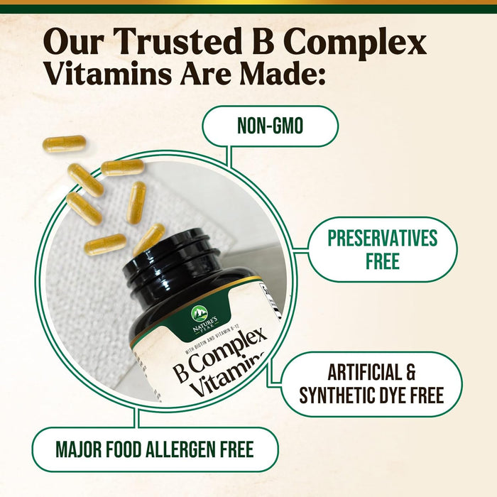 B Complex Vitamin Supplement 1000mcg - 3X Strength with Vitamin C & Folic Acid - Super B Complex Vitamins for Energy, Supports Hair Growth, Immune Support for Women & Men, USA Bottled - 60 Capsules