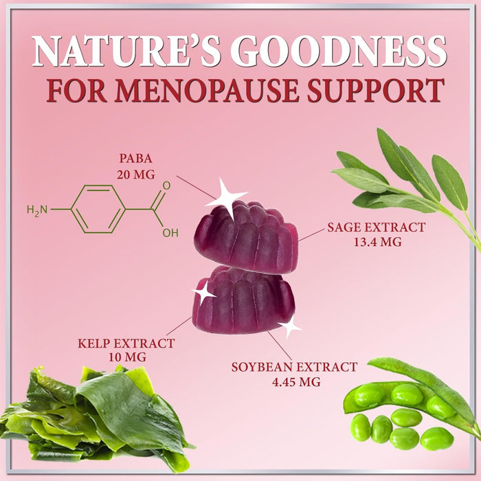 Menopause Supplements for Women Gummy - Multibenefit Menopause Relief Gummies, Natural Hot Flash and Night Sweats Support - Energy Support Supplement, Raspberry Pomegranate - 60 Gummies