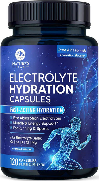 Electrolytes Supplement - 6-in-1 Advanced Hydration Complex with Sodium Chloride, Magnesium, Potassium, Calcium, Vitamin D3 - Best Sugar Free Hydrating Mineral Salt Pills - Vegan & Keto - 120 Capsules