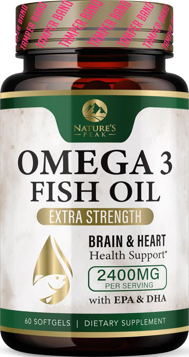 Nature's Peak Fish Oil 2400 mg - Triple Strength Fish Oil Supplement, Omega 3 Fish Oil w/EPA & DHA Fatty Acids for Healthy Heart Support, Burpless Omega 3 Supplements