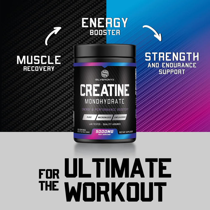 Creatine Monohydrate Powder 5000mg - Pure Micronized Creatine Mono Nutritional Supplement - Pre Workout for Energy & Muscle Support, Unflavored Monohydrate Powder, Bottled in USA - 60 Servings
