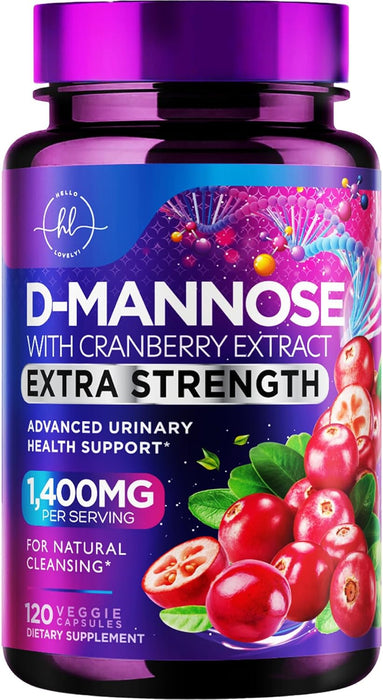 Organic D Mannose 1300mg per Serving Supplements - Extra Strength D-Mannose Capsules with Cranberry - for Natural Gentle Cleansing & Urinary Tract Health Support - Bottled in USA - 120 Capsules