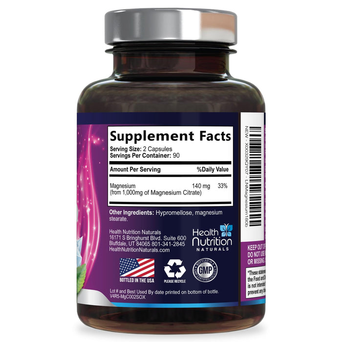 Magnesium Citrate Capsules 1000mg – 180 Capsules