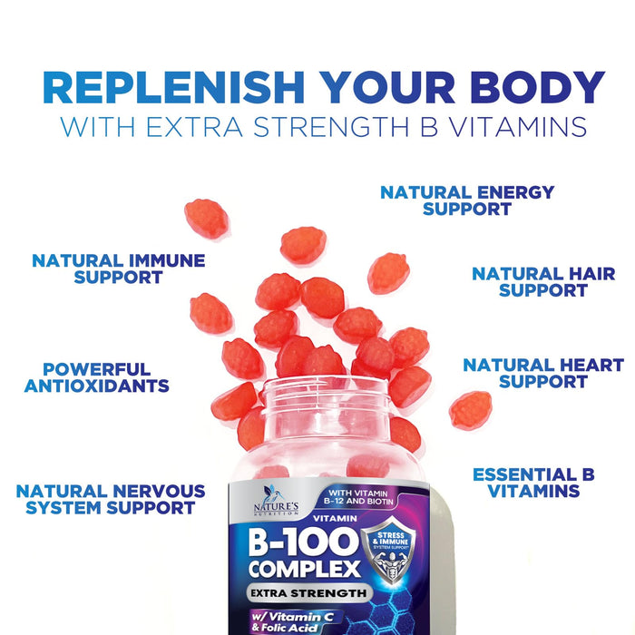 B Complex Gummies with Vitamin C & Folic Acid Super Vitamin B Gummy with Niacin – 60 Gummies