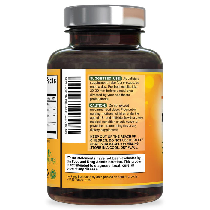 Turmeric Curcumin with BioPerine 95% Curcuminoids 2600mg with Black Pepper for Absorption – 180 Capsules