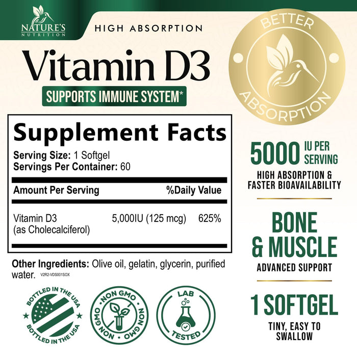 Vitamin D3 5000IU (125 mcg) – 60 Count
