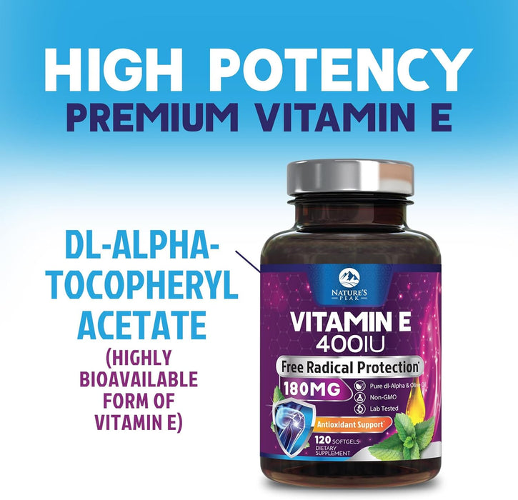 E Vitamin for Women and Men - 180 mg (400 IU) dl-Alpha - Effective Antioxidant Dietary Supplement - Hair, Skin, & Immune Health Support - Easily Absorbed Form, Non-GMO & Gluten Free