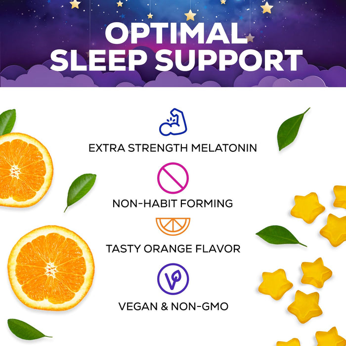 Sleep Gummies 6mg - Melatonin Gummy for Adults, Sugar Free, Natural Sleeping Gummy for Adults, Kids, Orange Flavored, Vegan, Non-GMO, Extra Strength Sleep Vitamin Support Supplement - 120 Gummies