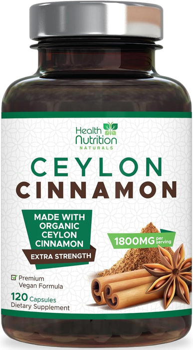 Pure Ceylon Cinnamon Capsules - Certified Organic Cinnamon Pills, Non-GMO, Dairy & Gluten Free, Sri Lanka Cinnamon Supplements, Vegan True Cinnamomum Vitamins, Sugar Free, Cinnamon Capsules