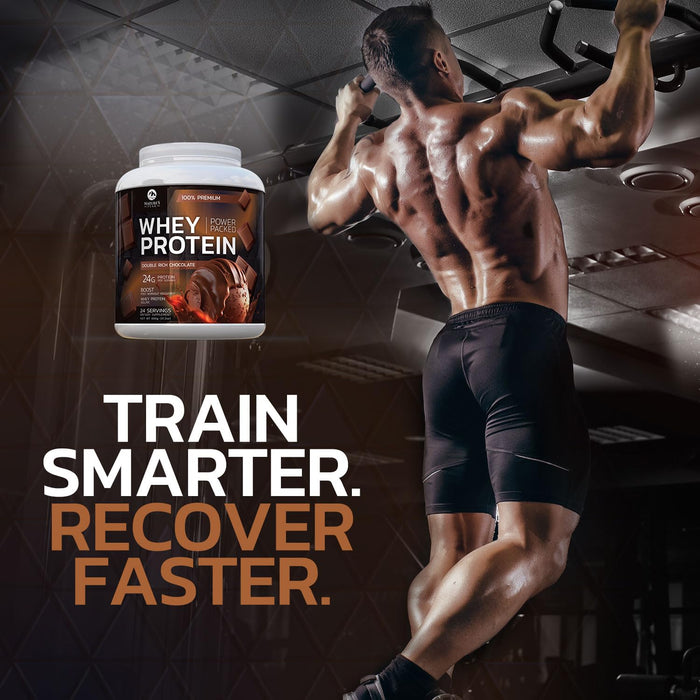 Premium 100% Whey Protein Powder 24g, Double Rich Chocolate, Advanced Isolate Protein for Muscle Gain, Recovery & Immune System Support, No Added Sugar, for Shakes & Chocolate Smoothies - 24 Servings