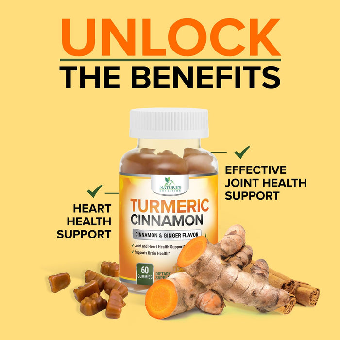 Turmeric Curcumin Gummies with Ginger & Cinnamon – 60 Gummies