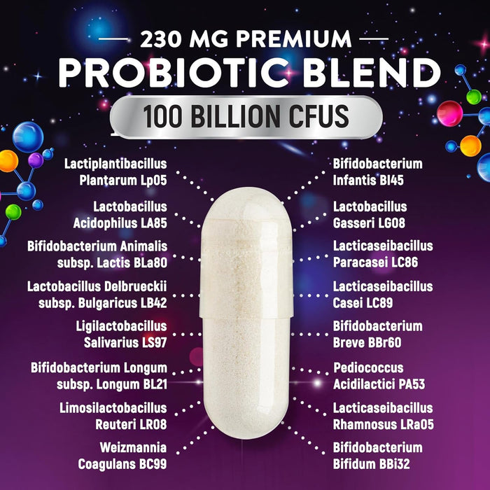 Probiotic Pills 100 Billion CFU Prebiotics, Acidophilus Probiotics Supports Immune System Digestive Health, Supports Occasional Constipation & Bloating, Daily Supplement for Women & Men