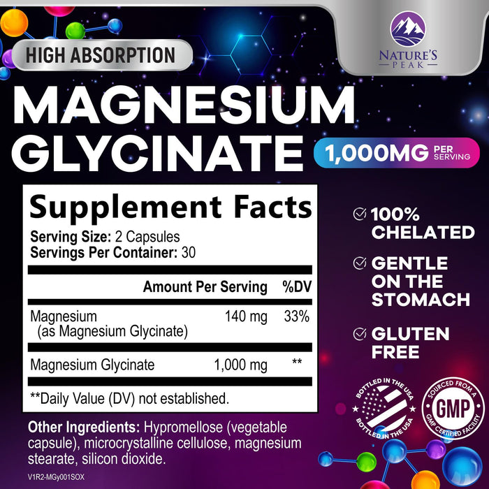 Magnesium Glycinate Pure 1000 mg Chelated – 60 Capsules