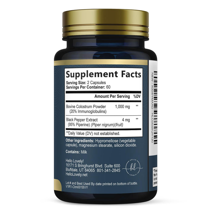 Colostrum 1000mg 20% IgG Immunoglobulins – 120 Capsules
