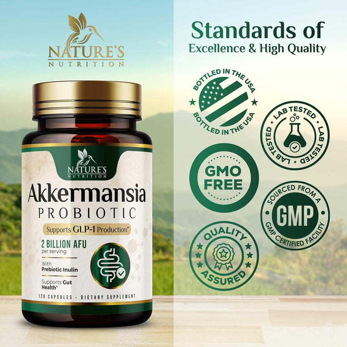 Akkermansia Probiotic Supplement with Prebiotic Inulin Fiber - Support GLP-1 Production, Akkermansia Muciniphila Probiotic Supplement for Gut & Digestive Health Support for Women & Men