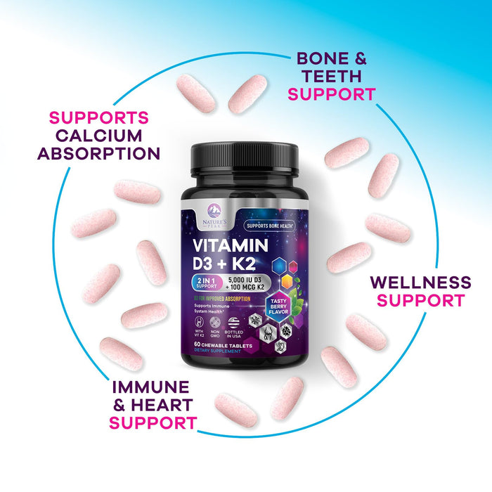 Vitamin D3 K2 – 5000 IU – 60 Tablets