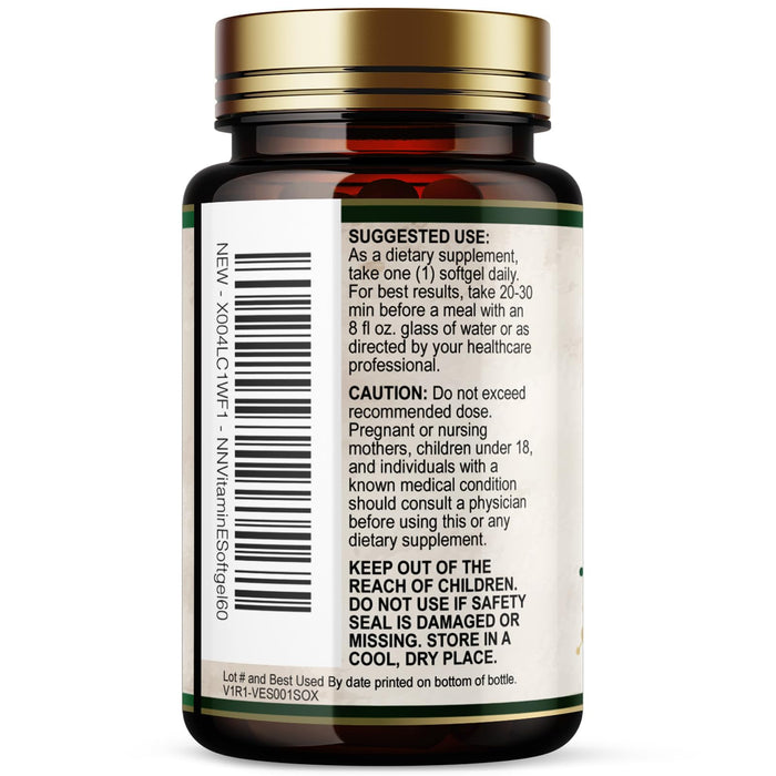 Vitamin E 400 IU Softgels (180mg DL-Alpha) – 60 Softgels