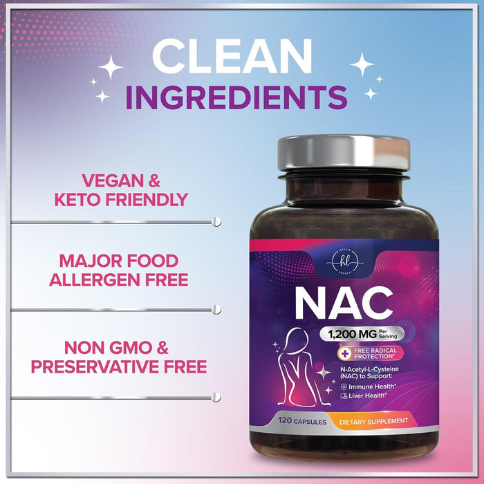 Hello Lovely! NAC Supplement 1200 mg - Liver, Lung Health & Immune Support, N-Aceyl Cysteine NAC Antioxidant & Free Radical Support, Non-GMO & Gluten Free N-Acetylcysteine Supplement