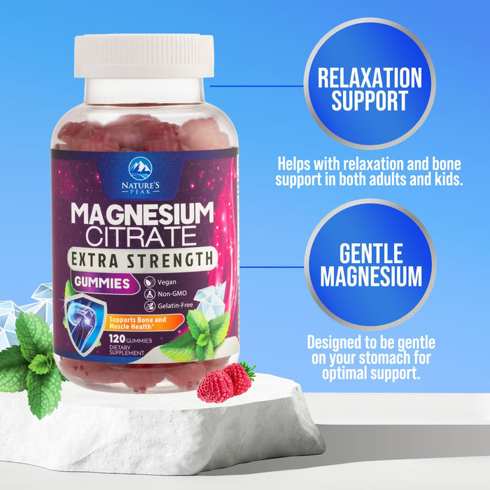 Magnesium Citrate Supplement Gummies - High Absorption Magnesium Gummy for Adults & Kids, Magnesio Citrate Supplements for Bone, Muscle Health, Heart Support, Vegan, Gluten Free, Non-GMO - 120 Gummies