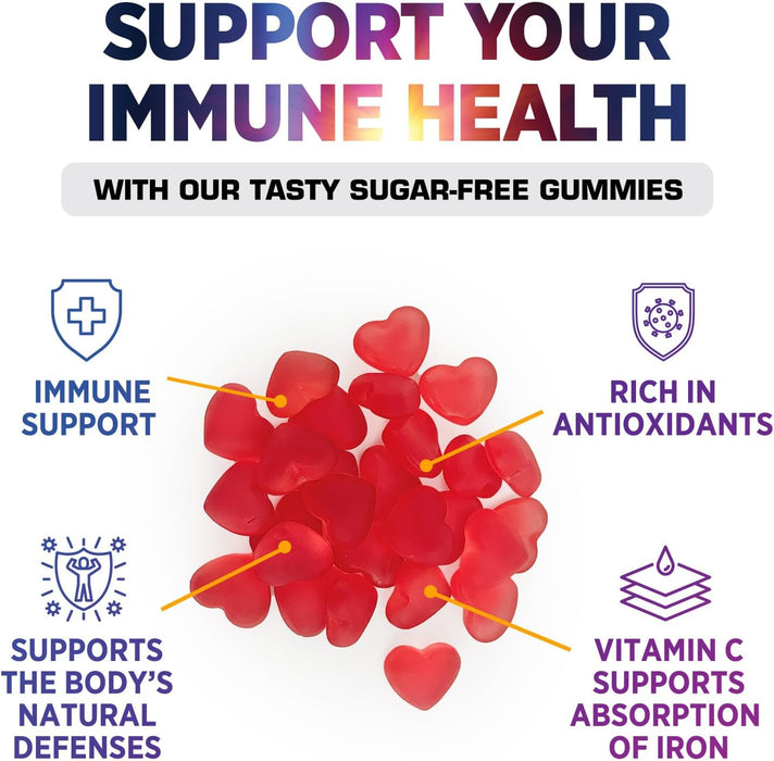 Sugar Free Vitamin C Gummies - Immune Support & Antioxidant Vitamin Dietary Supplement - Vegan, Non-GMO, Dairy & Gluten Free C Gummy Vitamins - Raspberry Flavor for Kids & Adults