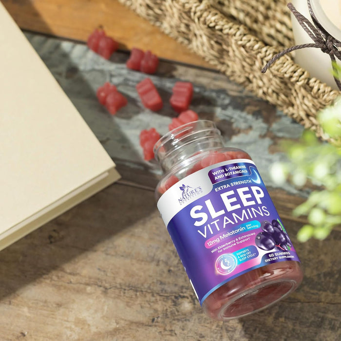 Sleep Vitamins - Fast Acting & Non-Habit Forming Sleep Gummy Supplement for Adults - Fall Asleep Naturally with 12mg Melatonin, Chamomile & Zinc, Restful Sleep & Muscle Support - 60 Gummies