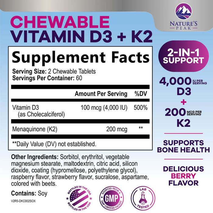 Vitamin D3 K2 – 5000 IU – 120 Tablets